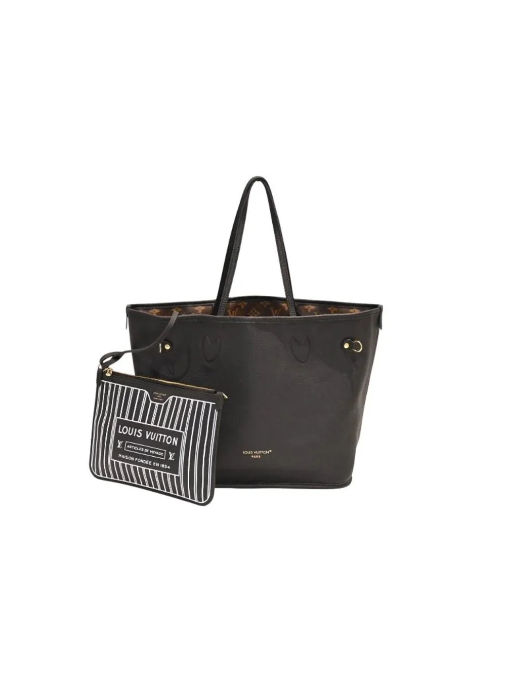 Louis Vuitton Neverfull Inside Out MM Reversible Tote Bag Black Brown Calfskin